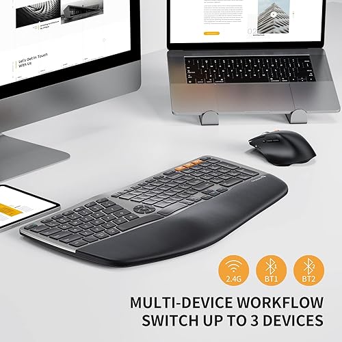 Miniatura 5 de ProtoArc EKM01 Ergo - Teclado inalámbrico ergonómico, combo de teclado y mouse Bluetooth, diseño dividido, reposamanos, multidispositivo,