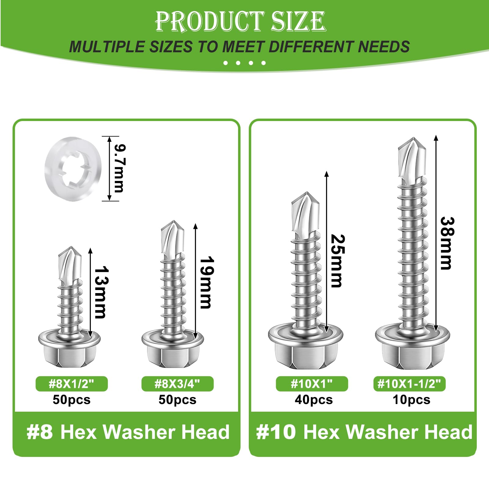 Stainless Steel Self Tapping Screws - 300 Pack -2