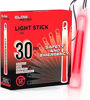 Glow Fever Emergency Safety Military Grade 6'' Lightsticks, Light Up Ultra Bright Glow Sticks with 12 Hours Duration. for Hiking Party Camping Blackouts Hurricane Shelter Survival Kit (Red, 30PCS)