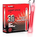 Glow Fever Emergency Safety Military Grade 6\'\' Lightsticks, Light Up Ultra Bright Glow Sticks with 12 Hours Duration. for Hiking Party Camping Blackouts Hurricane Shelter Survival Kit (Red, 30PCS)