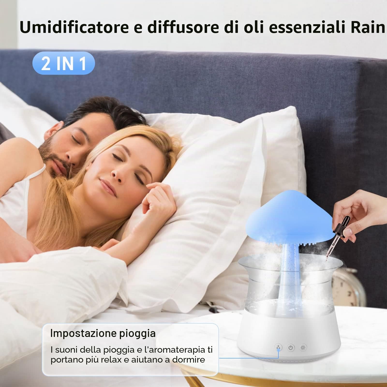 Towwoo Rain Cloud Humidifier con Luce Notturna, Pioggia Nuvola Umidificatore, 7 Colori di Luci Sonore e 3 Modalità, Aromaterapia Diffusore di Oli Essenziali per Camera da Letto Casa Ufficio (Bianco)
