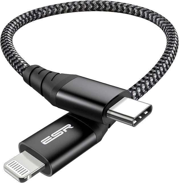 ESR USB-C to Lightning Cable, 0.5 ft (0.2 m), MFi-Certified, PD Fast Charging Cable for iPhone 14/14 Plus/14 Pro/14 Pro Max, iPhone 13/12 Series, iPhone SE 2022/11/XR, Braided Nylon, Black