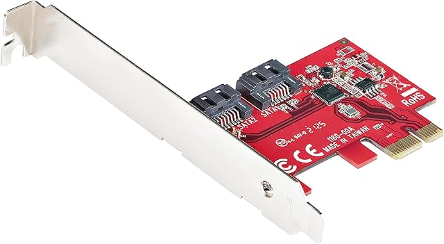 StarTech.com SATA PCIe Card - 2 Port PCIe SATA Expansion Card - 6Gbps - Full/Low Profile - PCI Express to SATA Adapter/Controller - ASM1061 Non-Raid - PCIe to SATA Converter (2P6G-PCIE-SATA-CARD)