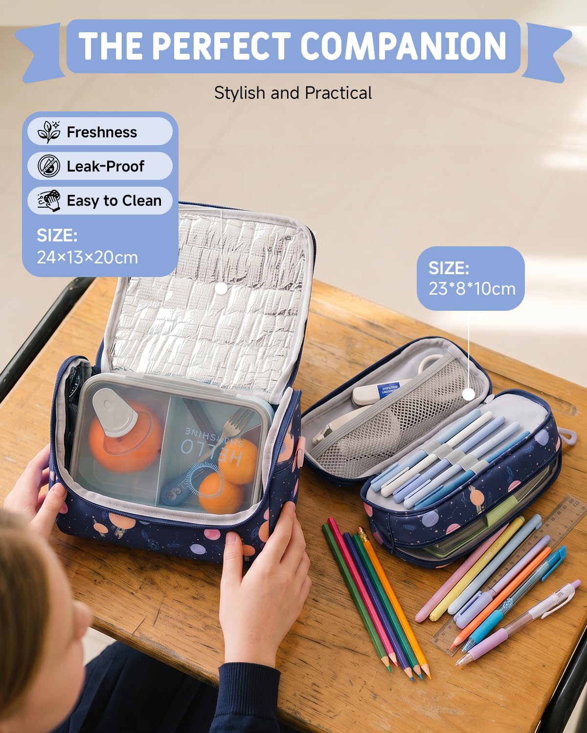 Tanou Mochila escolar para niñas, 3 piezas, mochila escolar informal para niñas de 3 a 7º grado, mochila moderna para adolescentes con bolsa de almuerzo estuche estuche bonito colgante, azul marino