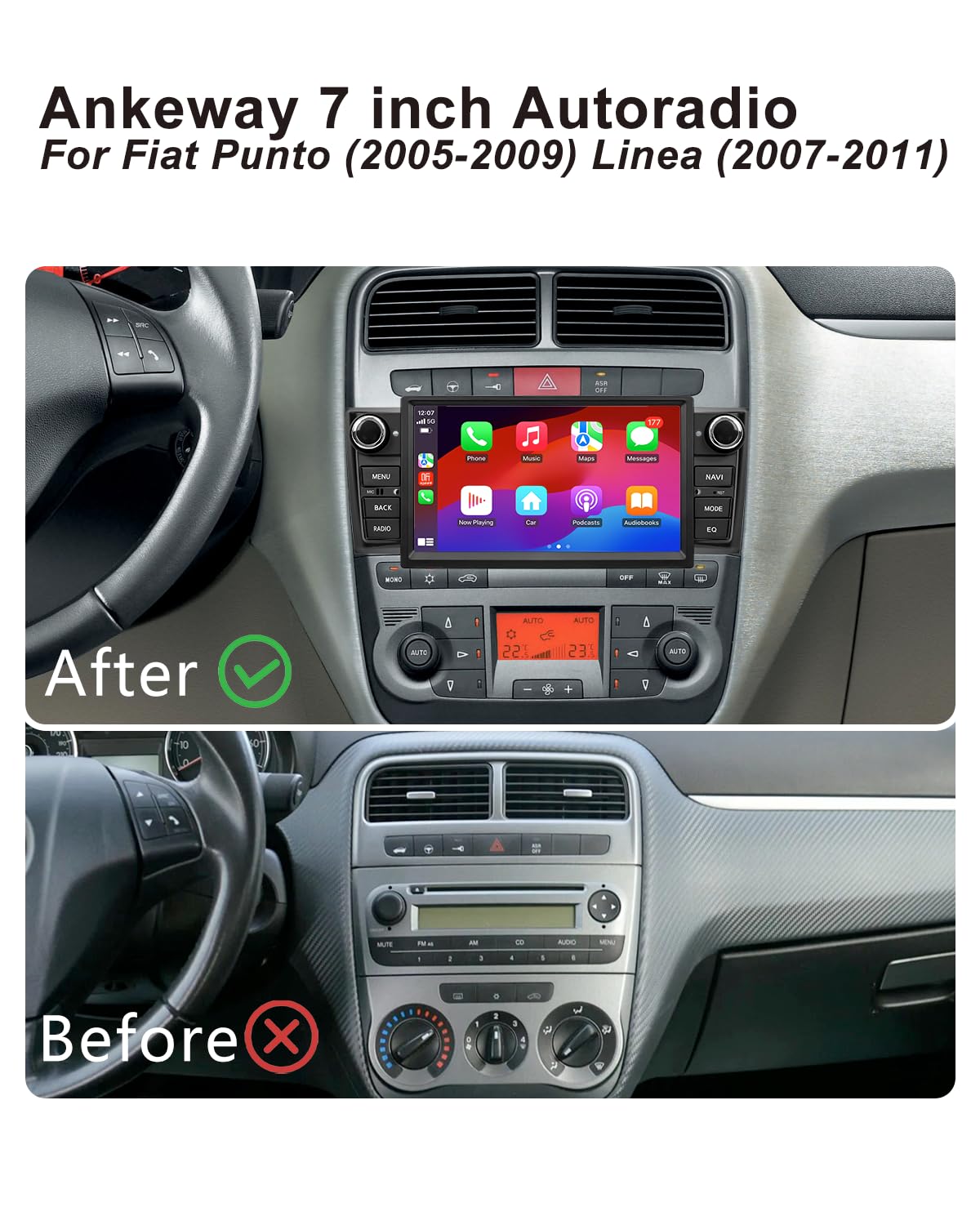 Autoradio per FIAT Grande Punto (2005-2009) con Android Auto e CarPlay | Car Radio per Linea (2007-2011), Android Stereo con Bluetooth/WiFi/Telecamera Retromarcia/Microfono/Canbus BOX