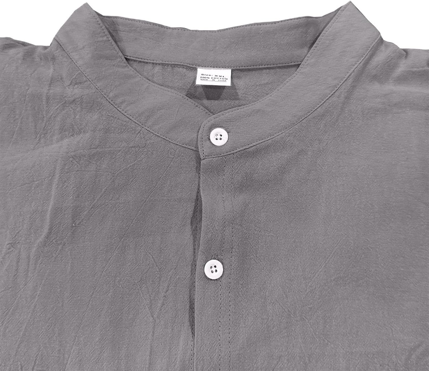 Zaswen Long Sleeve Button Down Shirt for Men V Neck Collar Linen Shirts Summer Casual Lightweight Blouses with Chest Pocket
