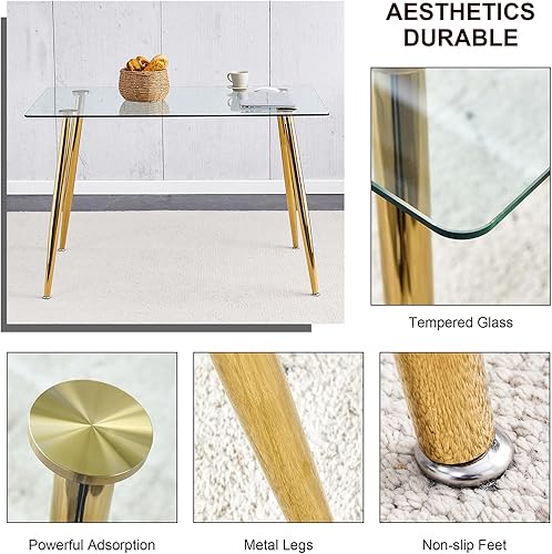 Miniatura 4 de Juego de mesa de comedor de vidrio Ebullient para 4, juego de mesa y sillas de 5 piezas, mesa moderna de cocina y comedor con 4 sillas de comedor de