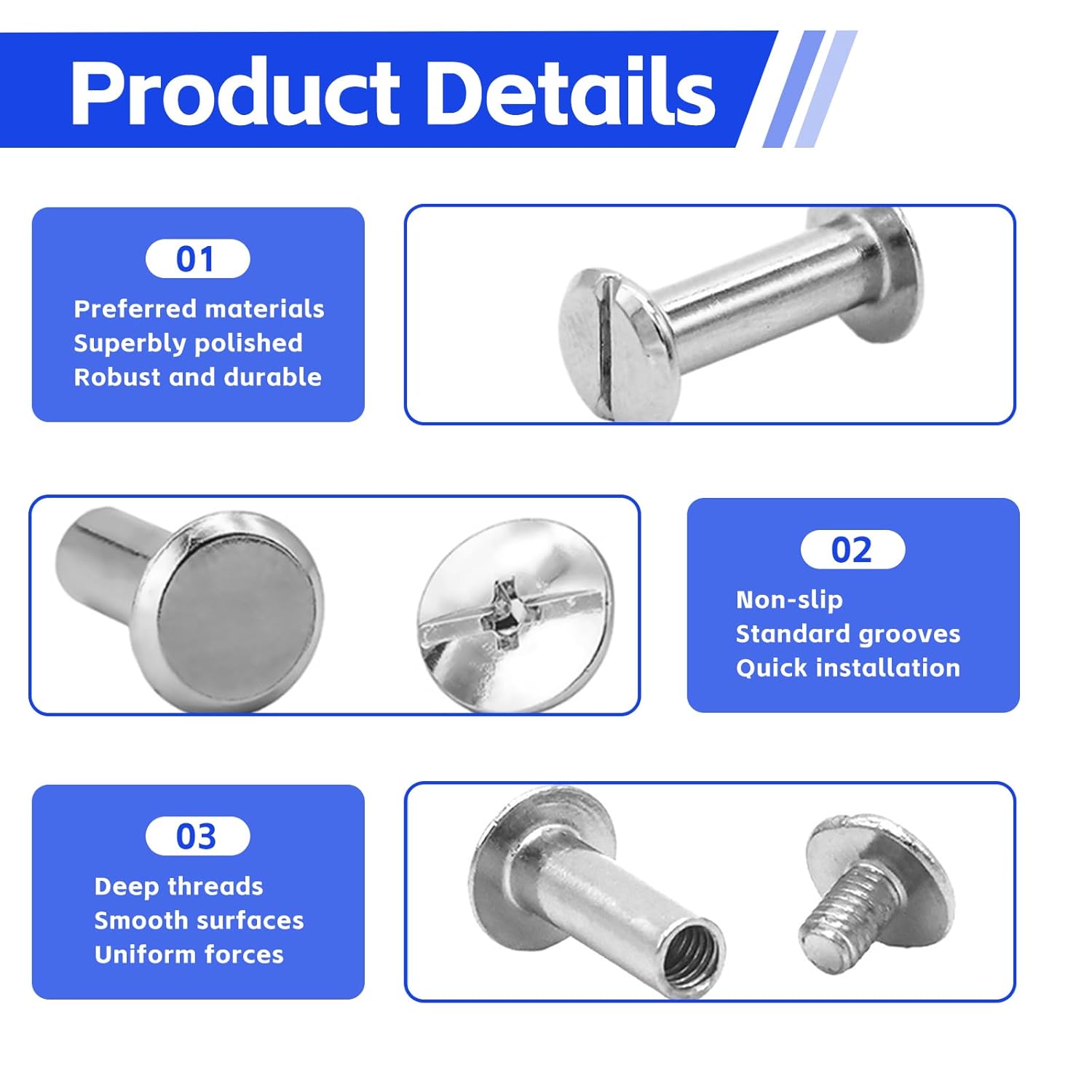 Chicago Screws, Pack of 110 Book Screws Screw Rivets Set Sleeve Nuts Stainless Steel Slotted Screw with 5 mm Shaft Diameter for DIY Leather Decoration Bags and Boots (Silver)