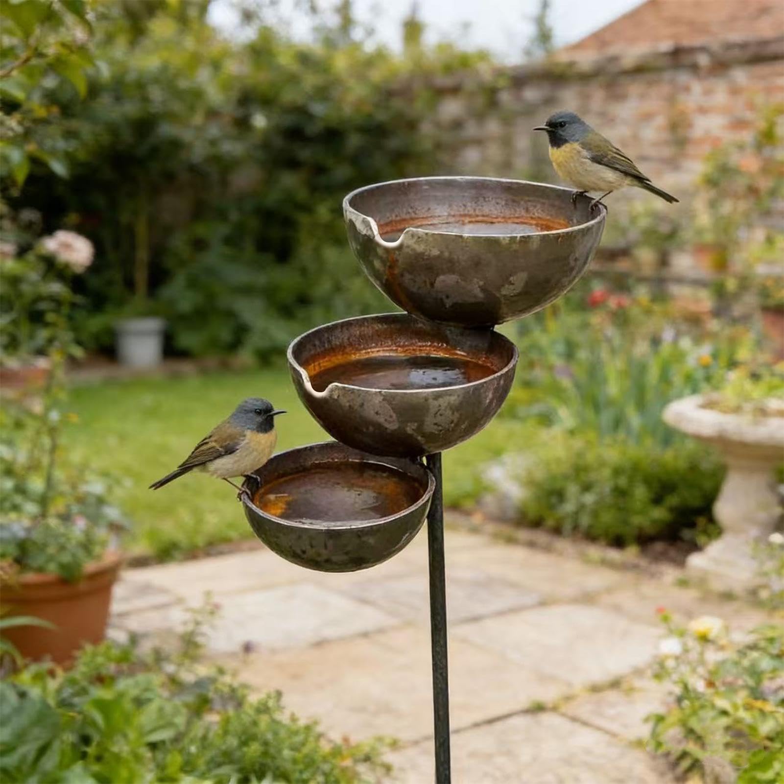 Rain Catchers for Garden, 3 Tiered Metal Bird Bath for Gardens, Bee Bird Water Feeder Rain Catcher Garden Ornament, Bee Watering Station Cups Birds Feeder Water Bowl Stake, fors Outdoor Yard Decor