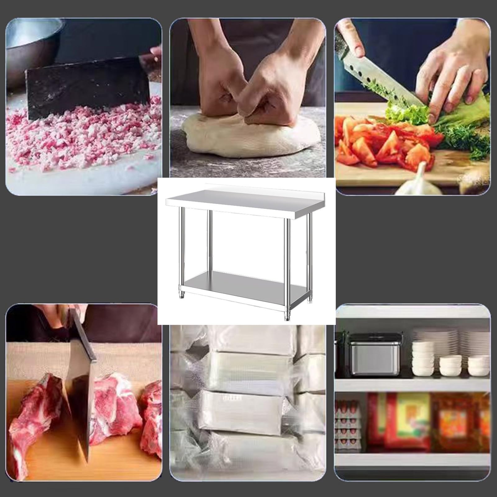 Banco de Trabajo de Acero Inoxidable Reforzado con Ranuras para Preparar La Mesa de Cocina con Patas Giratorias Y Ajustables Mesa de Trabajo Comercial para Restaurante con Deflector