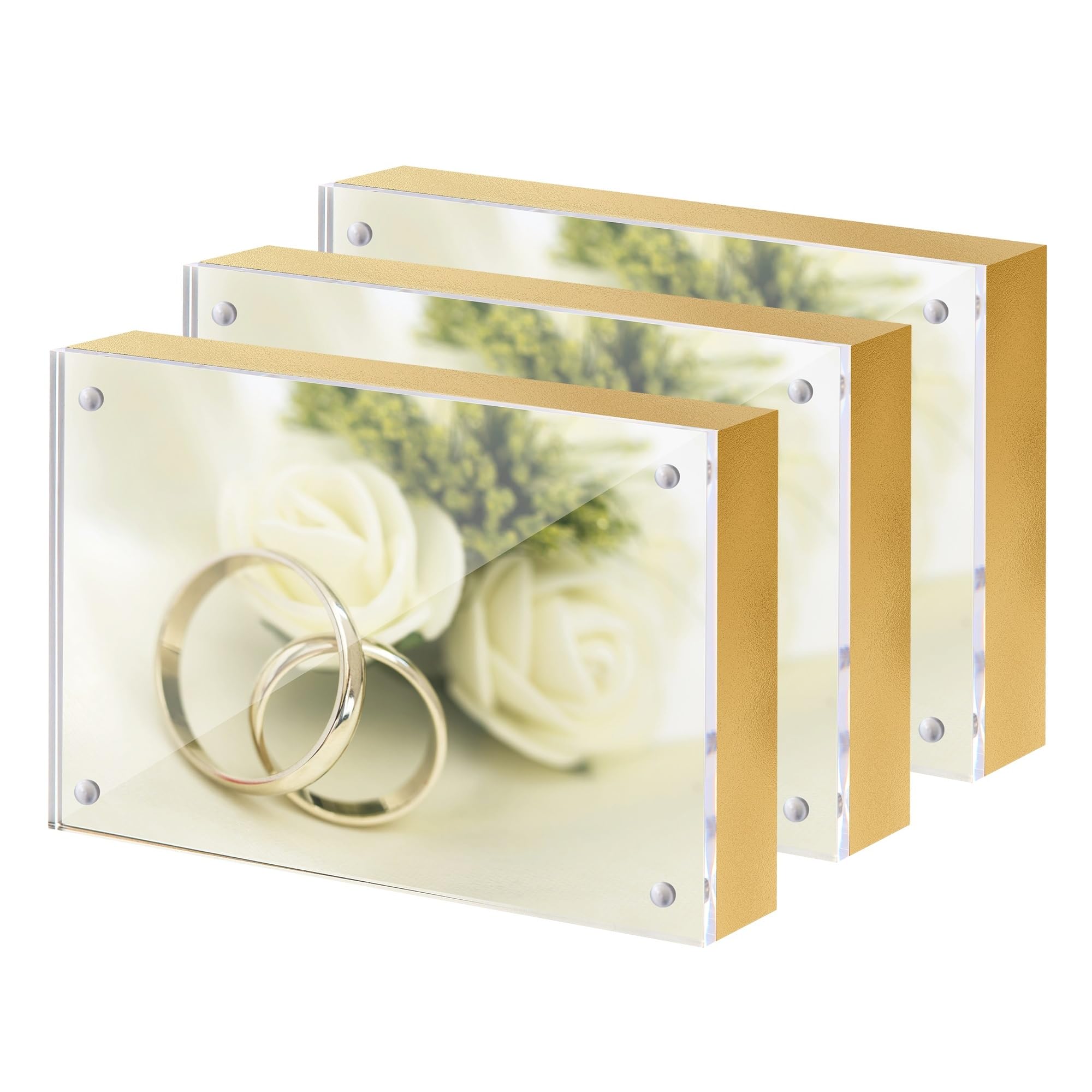 Cadre photo acrylique 10x15 cm lot de 3 avec support MDF doré pour déco salon