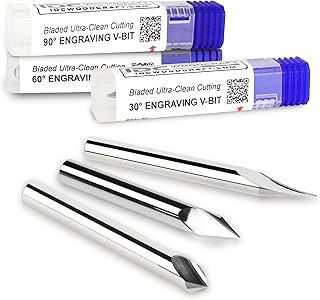 IDC Woodcraft CNC V-Bit Set – Ultra-Clean Cutting 30°, 60°, 90° Engraving Bits | 1/4" Shank Router Bits for Wood Carving