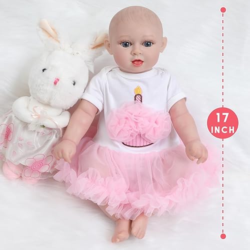 Miniatura 4 de RADQZOZ Muñecas de bebé Reborn realistas de 17 pulgadas, muñecas de bebé Reborn realistas con cuerpo de tela, muñeca de bebé recién nacido,