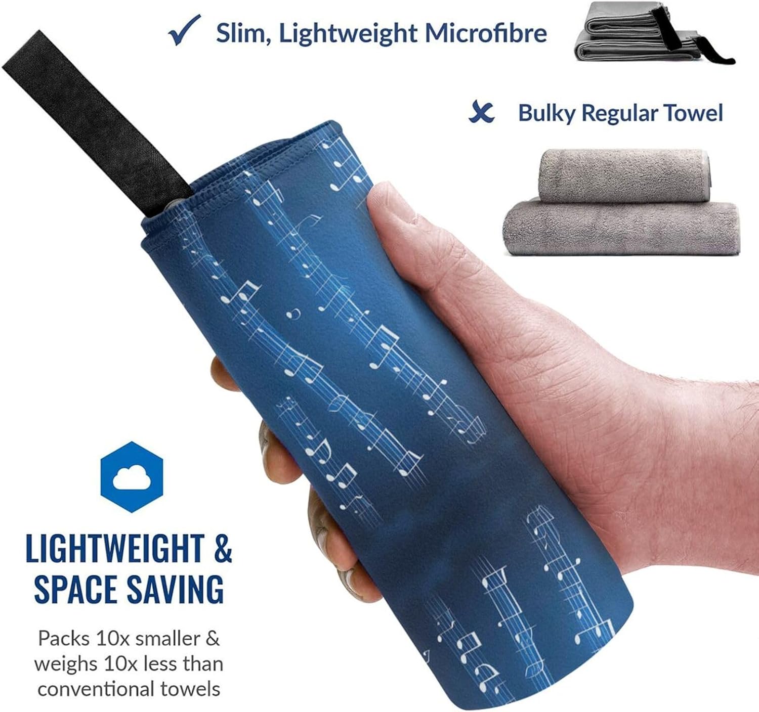 Blue Musical Notes Quick Drying Bath Towel,Microfibre Soft Large Bath Towel,Highly Absorbent Dry Quickly Bath Sheet