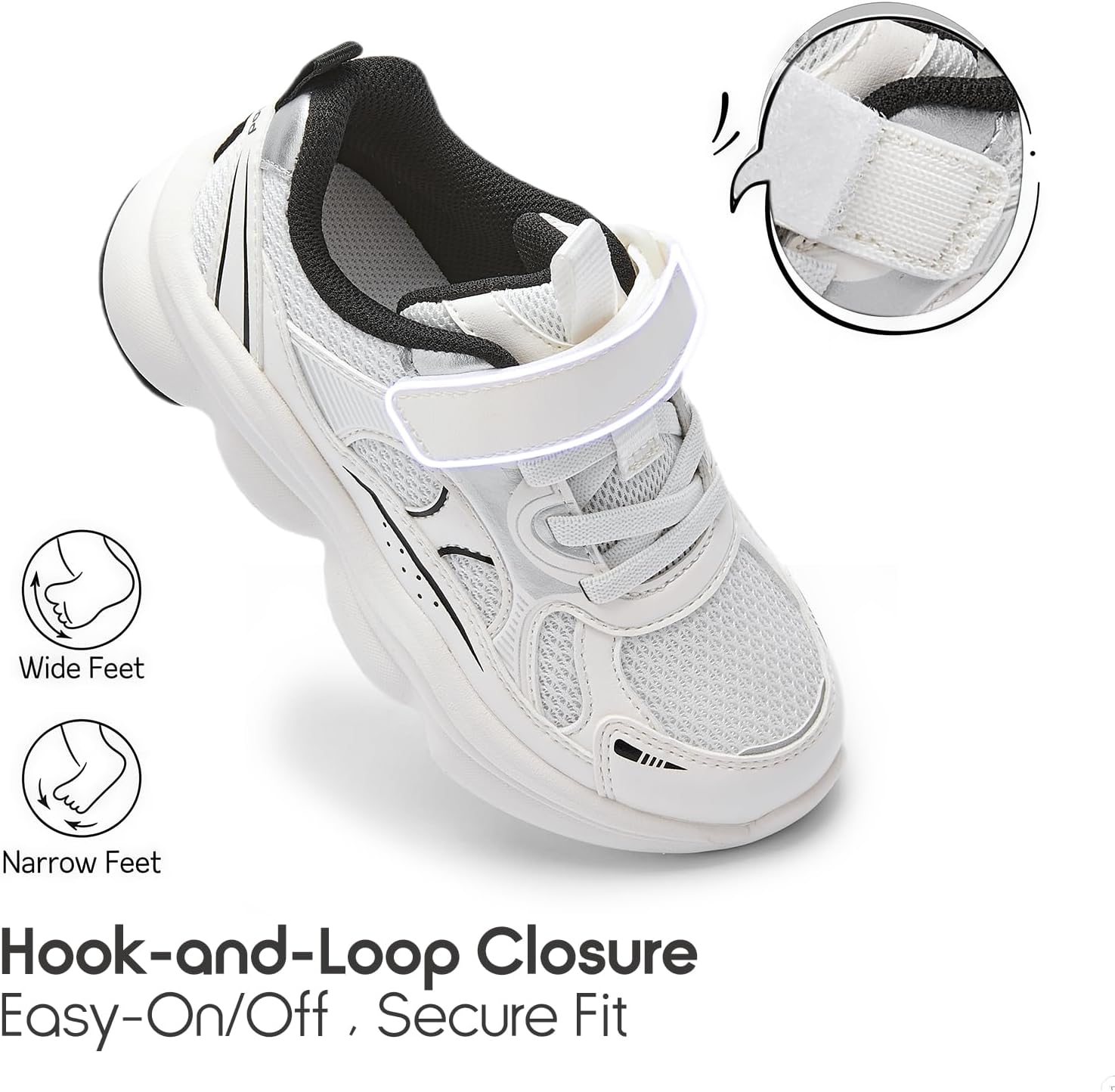 Balabala White Girls Sneakers Boys Sneakers Kids Sneakers Tennis Shoes School Shoes Lightweight Running Athletic Shoes