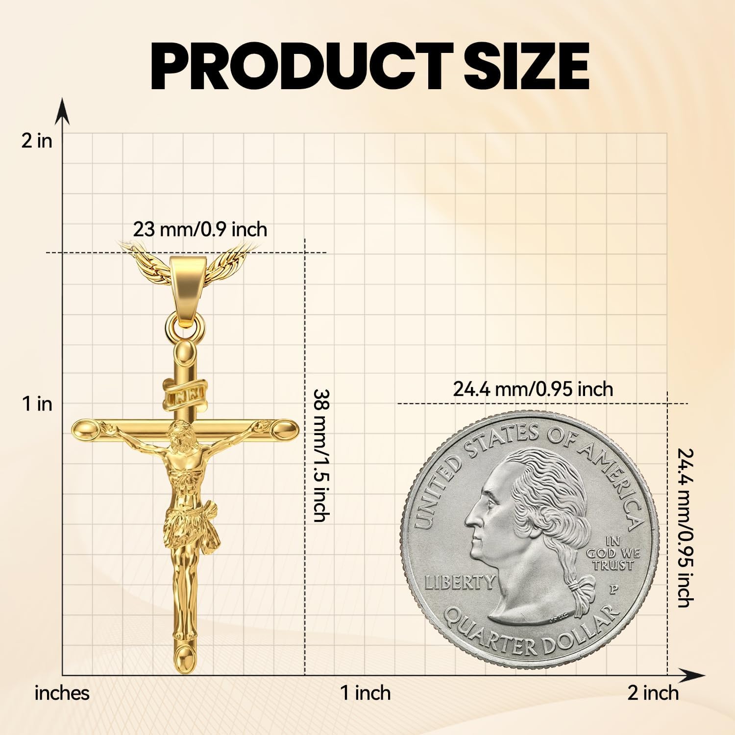 14K Gold Cross Necklaces Pendant for Men & Women, Solid Crucifix Cross Jewelry Charms for Husband, Wife Thin, Gender-Inclusive Cross Necklace Charm (B) - Image 2