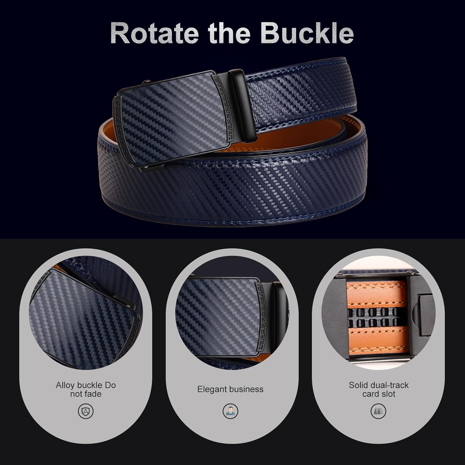 Men's Ratchet Belt Genuine Leather No-Hole Slide Buckle - Adjustable Men's Dress & Casual Belt - Image 2