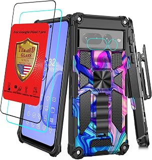 Capa de telefone para Google Pixel 7 Pro com protetor de tela protetor de lente de câmera suporte de grau militar resistente Google Pixel7 Pro capa camuflagem à prova de choque rígida para homens mulheres (camuflagem rosa)