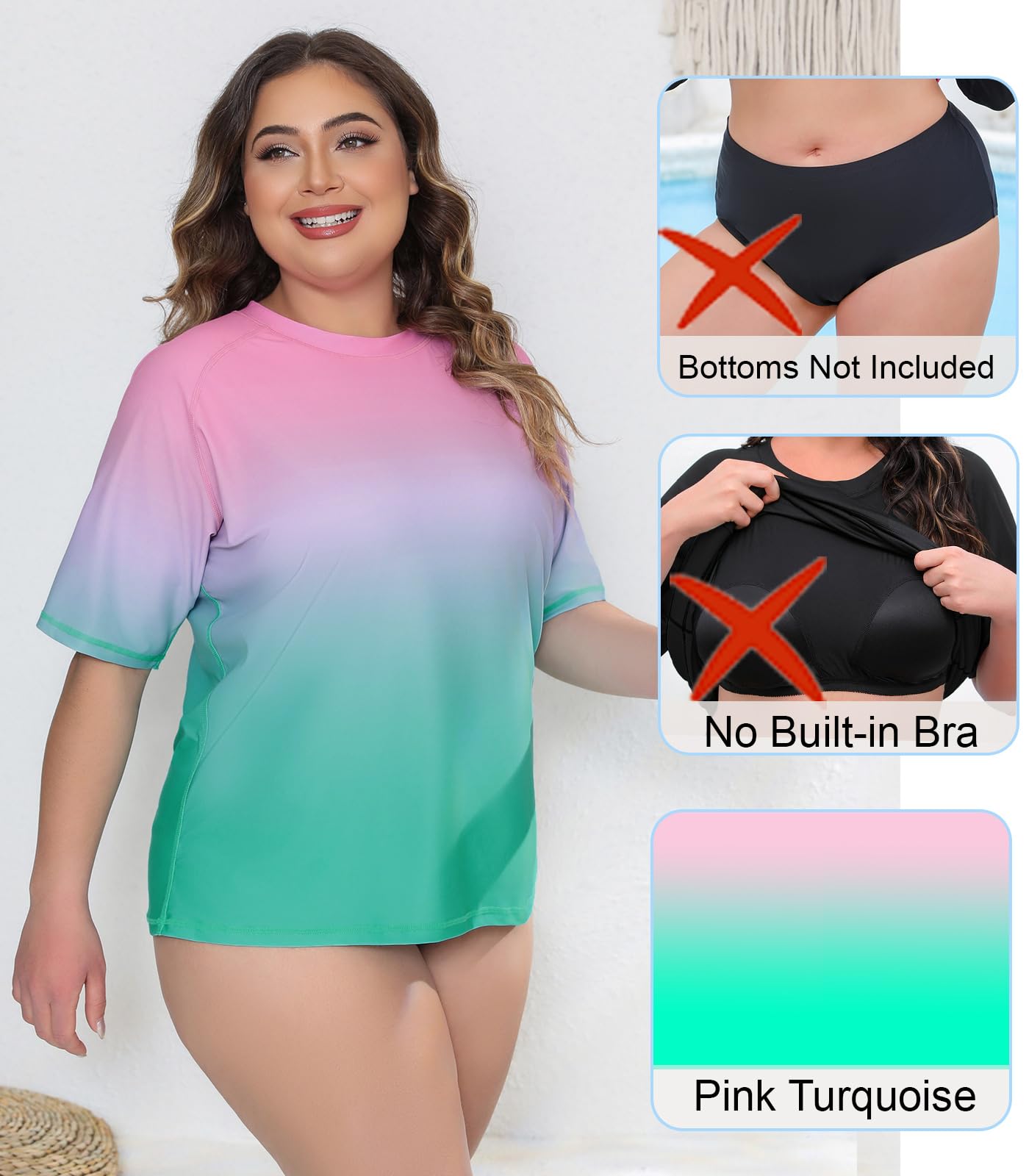 Halcurt Camiseta de natación para mujer, ajuste holgado, manga corta, camiseta de protección contra erupciones