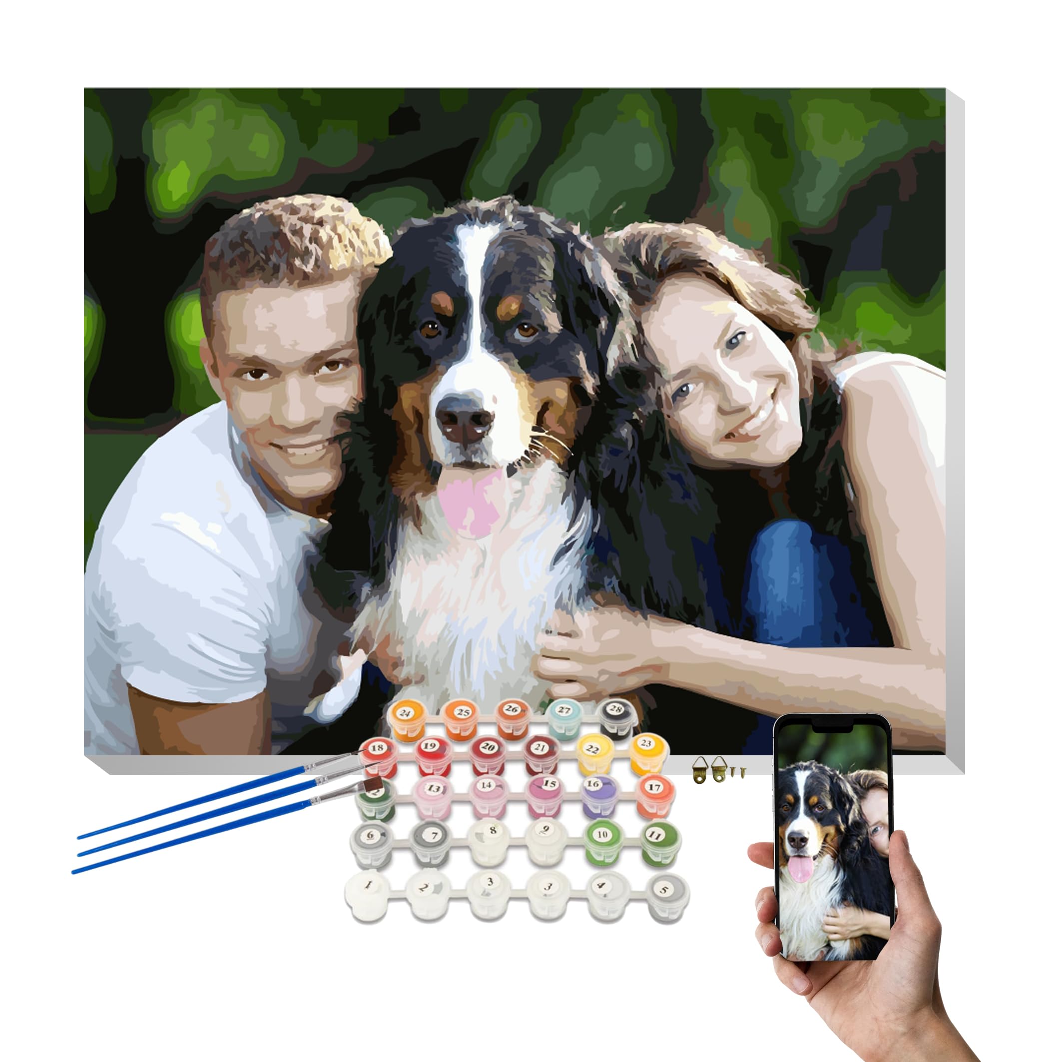 SENSING Kit di Pittura Personalizzata per Numeri – Trasforma la tua Foto in un Quadro | Set Fai-da-Te per Adulti e Bambini con Tela Prestampata, Colori Acrilici e Pennelli