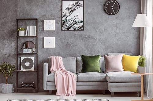 Miniatura 5 de Ashler Juego de 2 fundas de cojín con pompones suaves, terciopelo, felpa, colores vibrantes, elegantes, cubiertas de cojín, paquete de 2 piezas