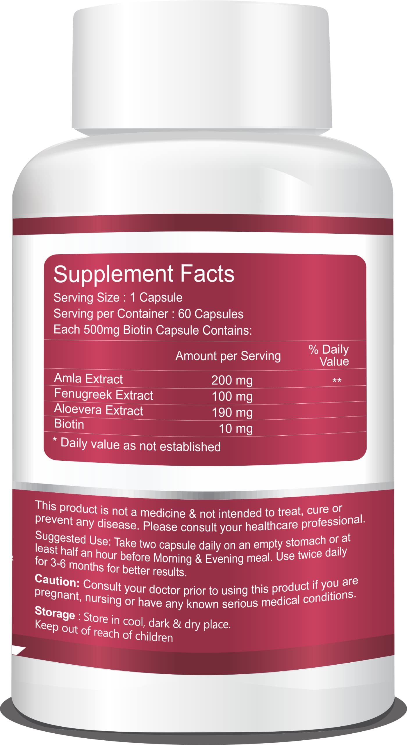 Healthy Herbs Biotin Capsule - High Potency -10000mcg | Promotes Healthy Hair, Glow Skin & For Brittle Nails 60 Capsules 1