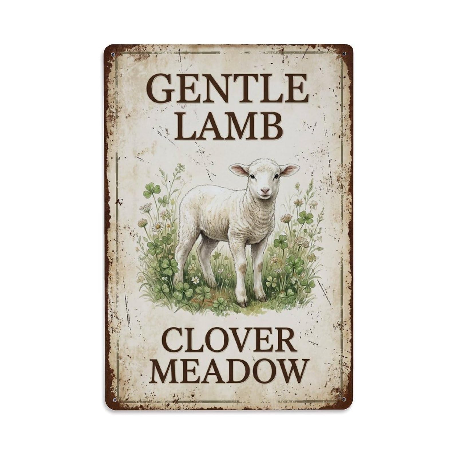 Gentle Lamb Clover Meadow Shepherd Metal Tin Sign