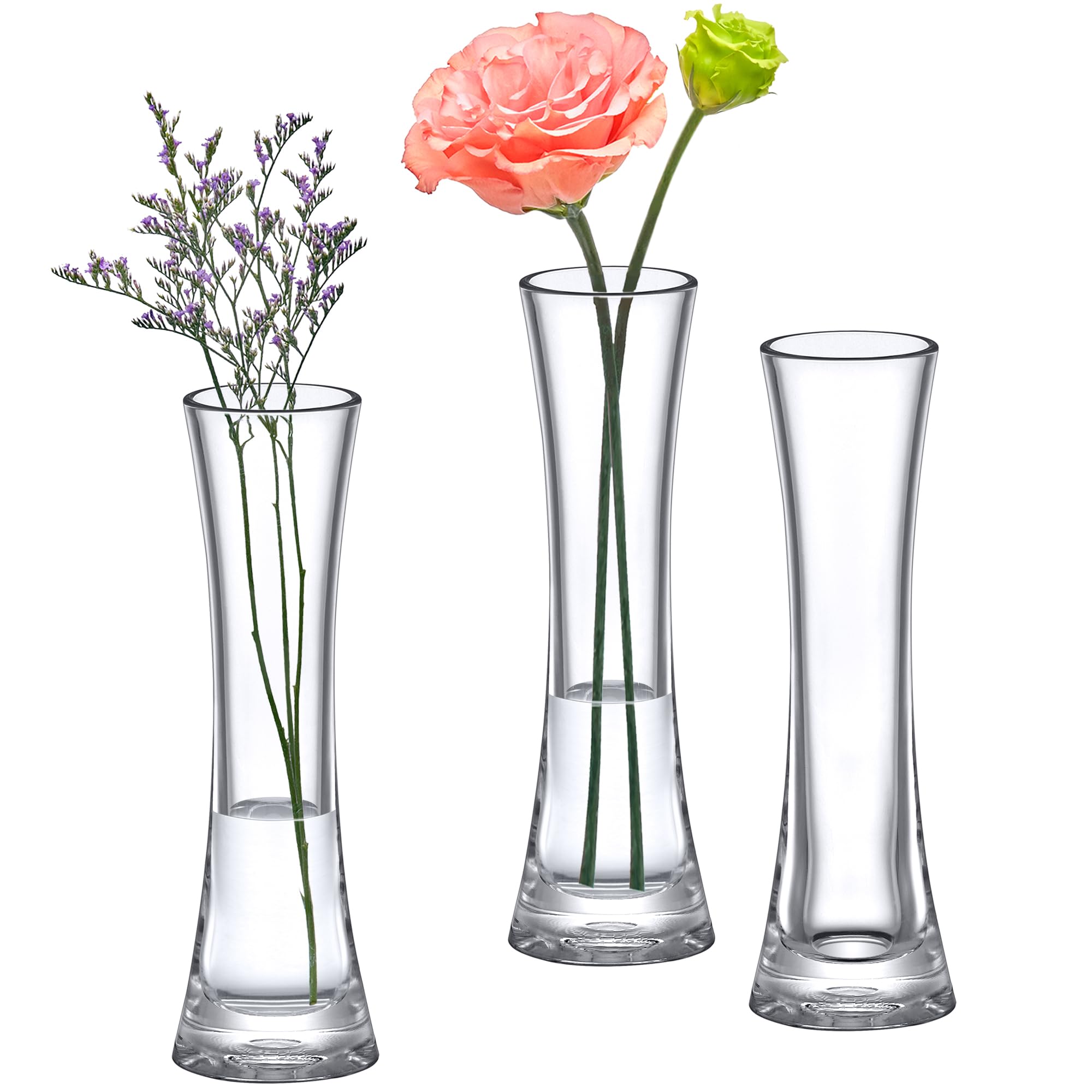 Amazing Abby - Veronica - 3-Pack Acrylic Bud Vases, Plastic Flower Vases for Wedding Centerpieces, Home Decorations, Office Ornaments, Shatter-Proof, 8" (H), Round