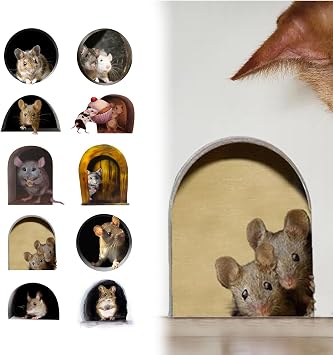10pcs 3D Mouse Hole Wall Decals Peel and Stick,Decorative Wall Stickers, Fun Animal Stickers for Children- Kids Room Bedroom House Nursery Classroom Decor