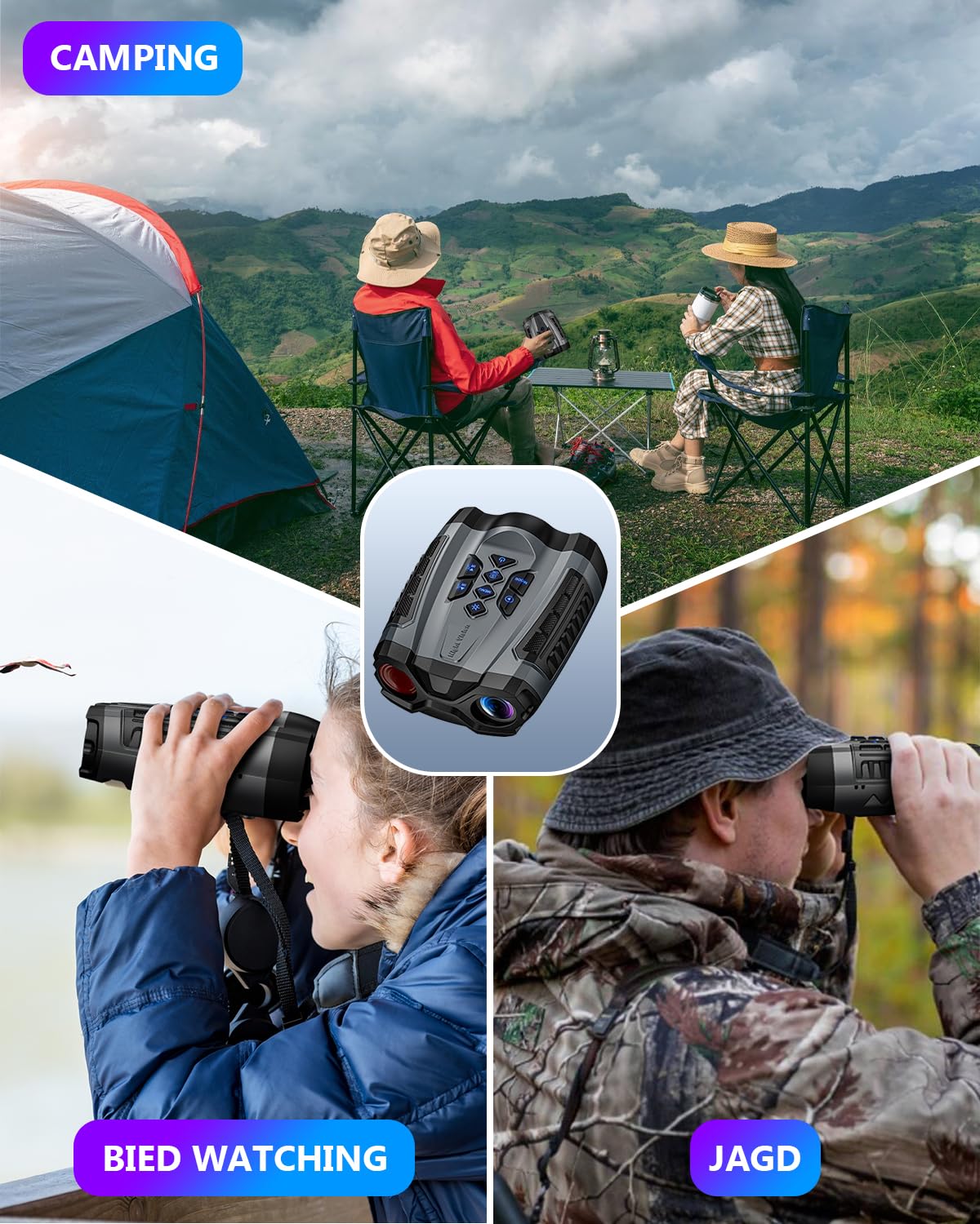 WARMTUYO Fernglas mit Nachtsicht, Infrarot-Fernglas, 4 K, Nachtsicht, 4000 mAh, wiederaufladbar, 10-facher digitaler Zoom, HD-Display 3,5 Zoll, 9 IR-Stufen für Jagd, Beobachtung, Camping