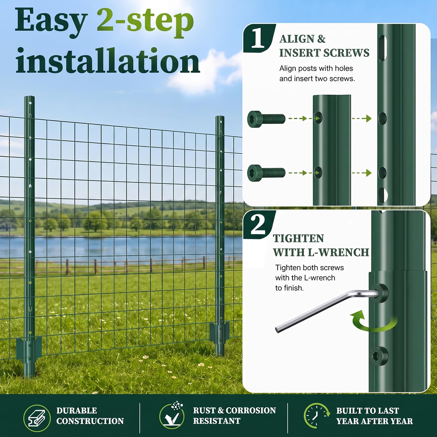 Metal Garden Fence Posts– Heavy Duty U-Post for Wire Fencing, 7 FT Green thumbnail