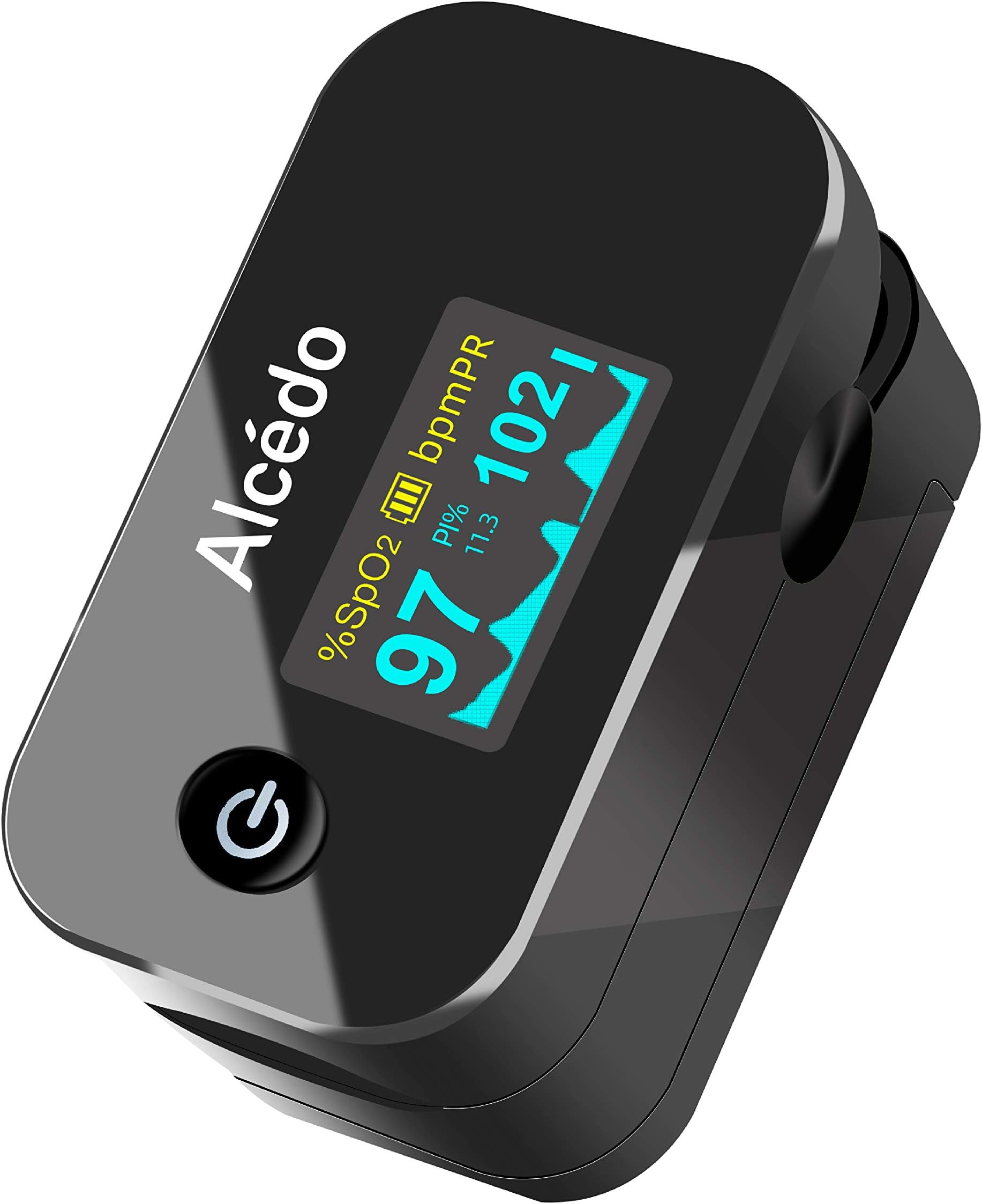 Alcedo Pulse Oximeter Fingertip | Blood Oxygen Saturation Level (SpO2) and Heart Rate Monitor | Dual Color OLED Display | Portable Carry Case, Lanyard, Batteries