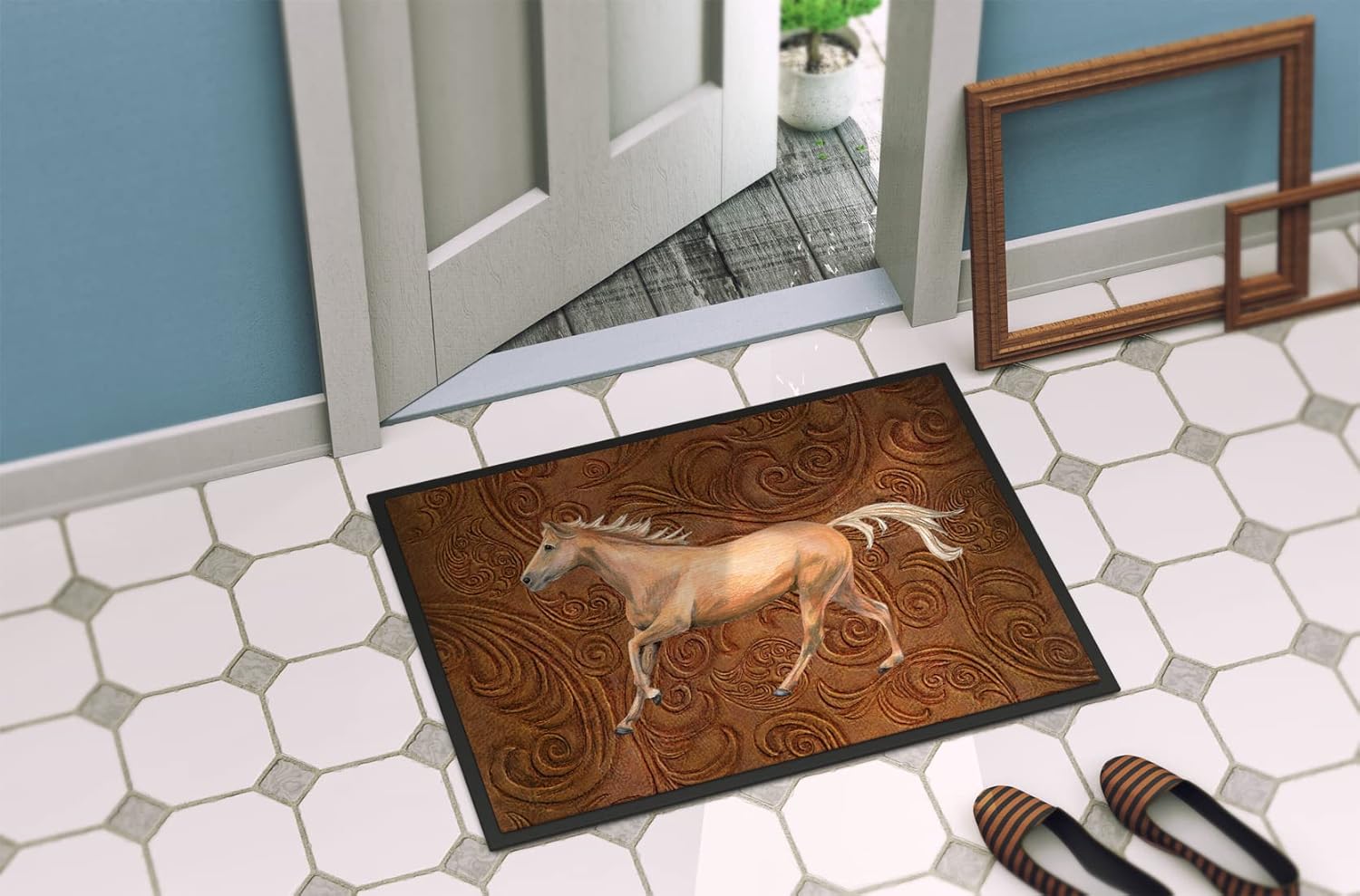 Caroline's Treasures SB3060MAT Horse Doormat 18x27 Front Door Mat Indoor Outdoor Rugs for Entryway, Non Slip Washable Low Pile, 18H X 27W