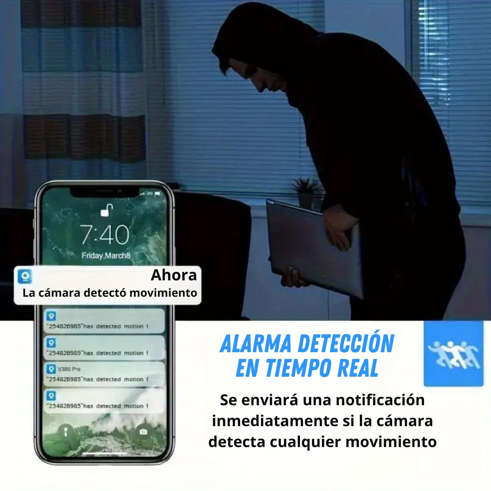 Camara de Seguridad Profesional | Full HD 1080P, visión Nocturna, cámara deteccion Movimiento, Notificaciones Tiempo Real, Admite Tarjeta SD, Control Remoto App movil,Compatible Alexa
