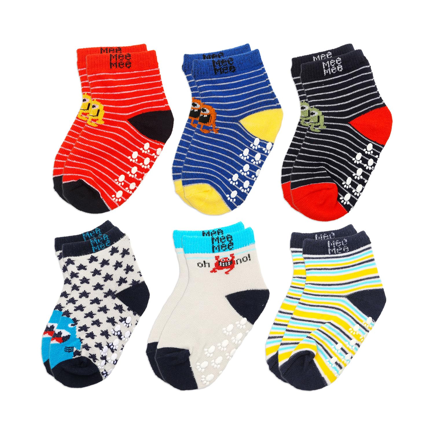 Mee Mee Cotton socks for baby | Anit - Skid, Soft, Colourful Prints For 12-24 Months (Pack of 6)-picture-51