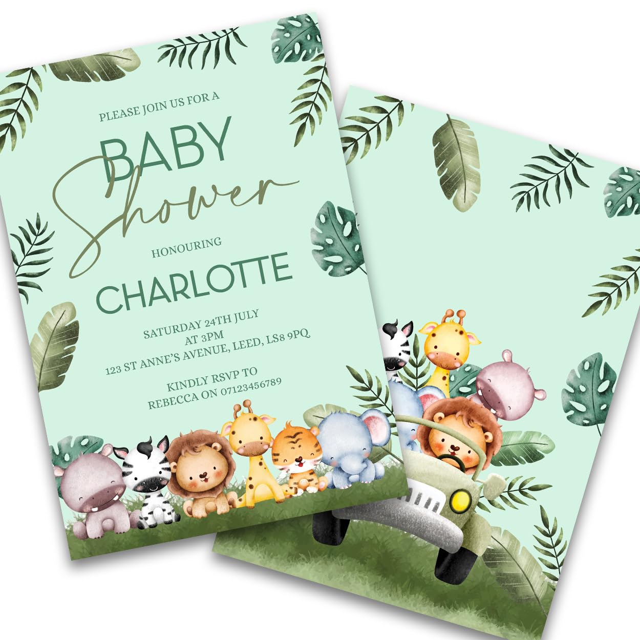 Paper Themes Personalised Baby Shower Party Invitations (Safari 24pk)