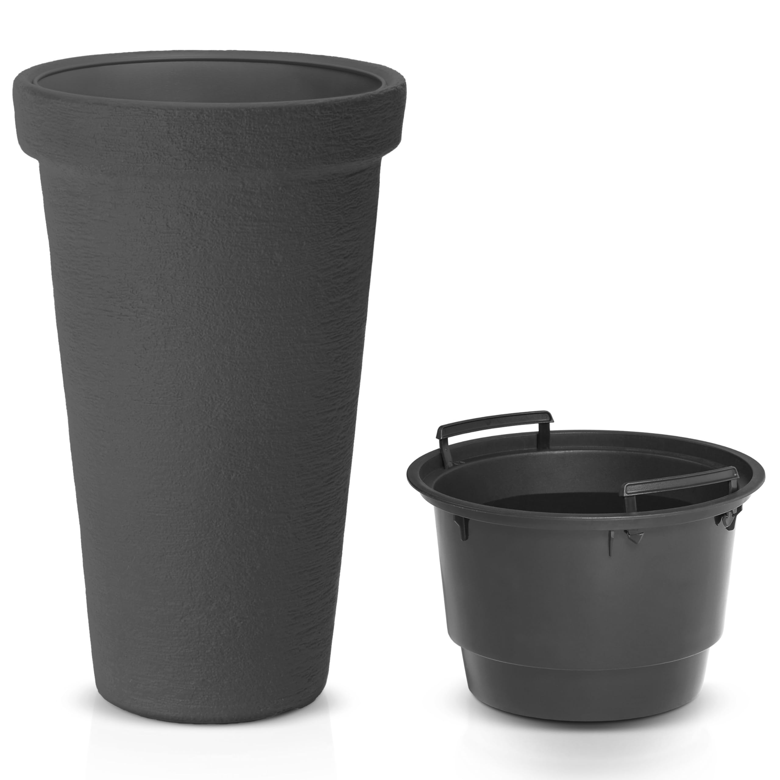 Casaria® Blumentopf 42L 63x40cm XXL Pflanzkübel Hoch Rund Kunststoff Winterfest Grau Garten Terrasse Übertopf Pflanzkasten Blumenkübel Anthrazit