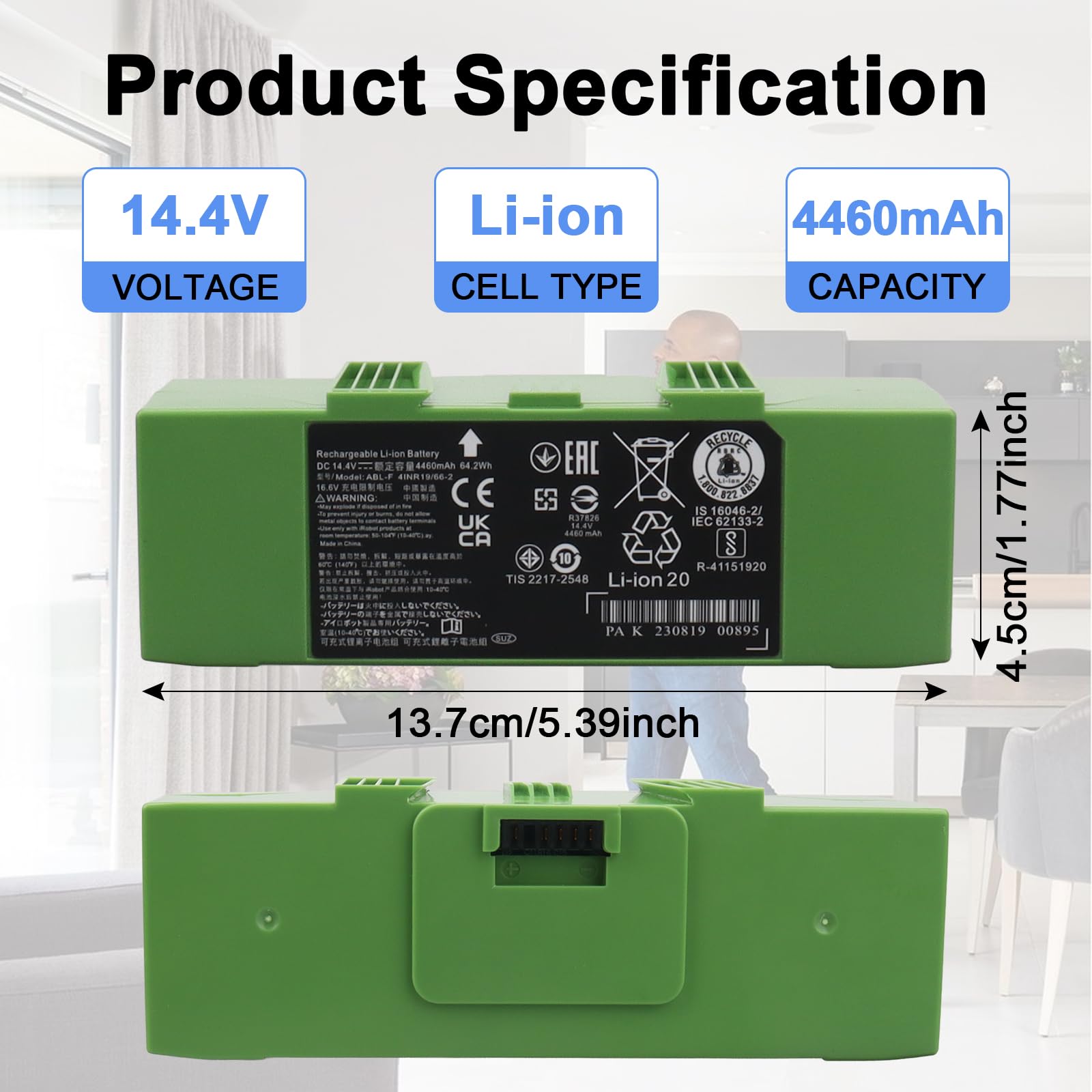 Bateria MXJFYY 14,4 V, 4 460 mAh do iRobot Roomba serii e i i7+, i7, 7150, 7550, i7550, i7550, do i8, i8+, i8550, 7156, 7550, 7558, i6, i4, 4150, i4+ 4550 i3 i3 + 3150 3158 e5 e5150 e6 e6198 J7 J7+