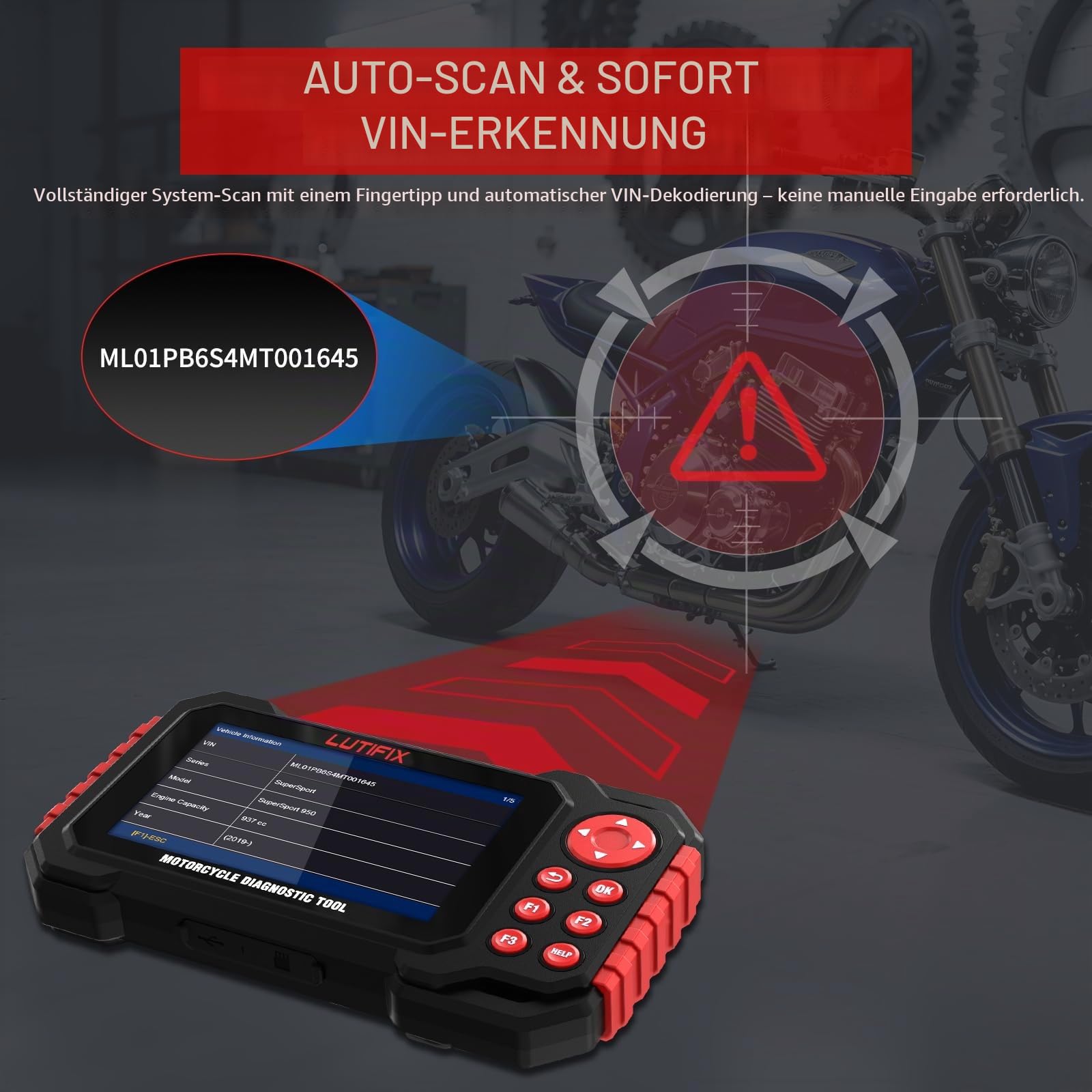 Motorrad-Diagnosetool, M7 Motorrad-OBD2-Scanner, vollständige Systeme, unterstützt über 70 globale Marken, Codeleser mit über 100 Funktionen, WLAN-Update mit einem klick, 5-Zoll-IPS-Bildschirm