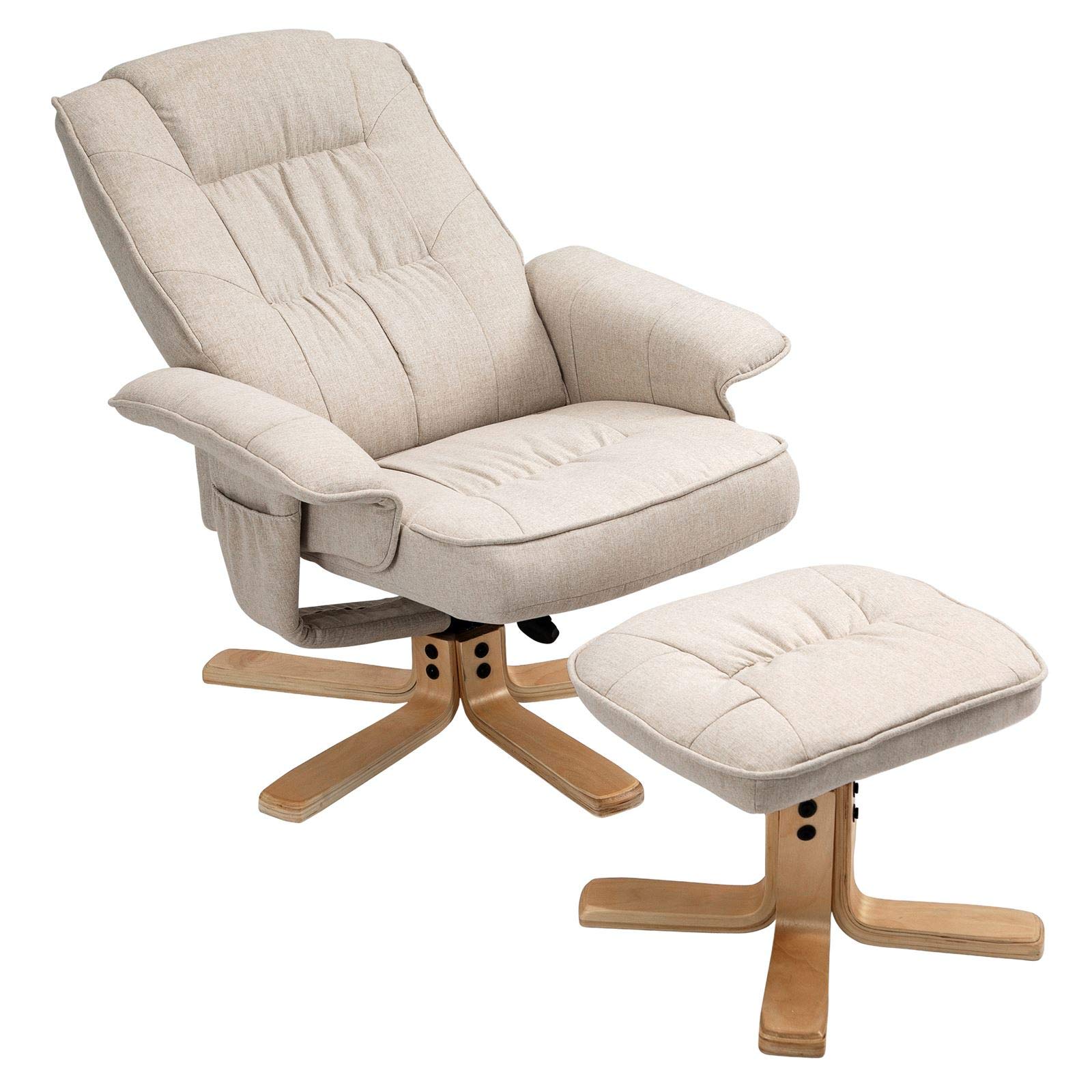 IDIMEX Relaxsessel Charly mit Hocker drehbar neigungsverstellbar beige [Max. Belastbarkeit 100 kg] für Wohnzimmer, TV-Sessel Fernsehsessel mit Liegefunktion Polstersessel und Hocker