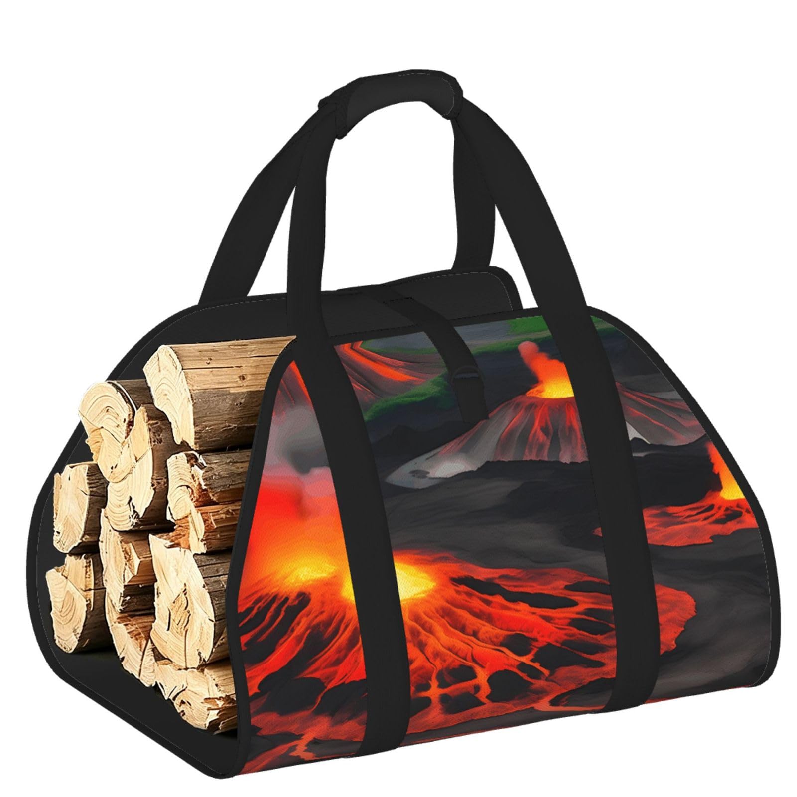 Kilauea Volcanos Printed Firewood Carrier Bag, Log Tote with Open-Ended Design for Camping Outdoor Wood Hauling