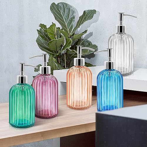 Miniatura 6 de Paquete de 2 dispensadores de jabón de vidrio con bomba, dispensador de jabón líquido de 13.5 fl oz para lavar líquido, champú y loción, dispensador