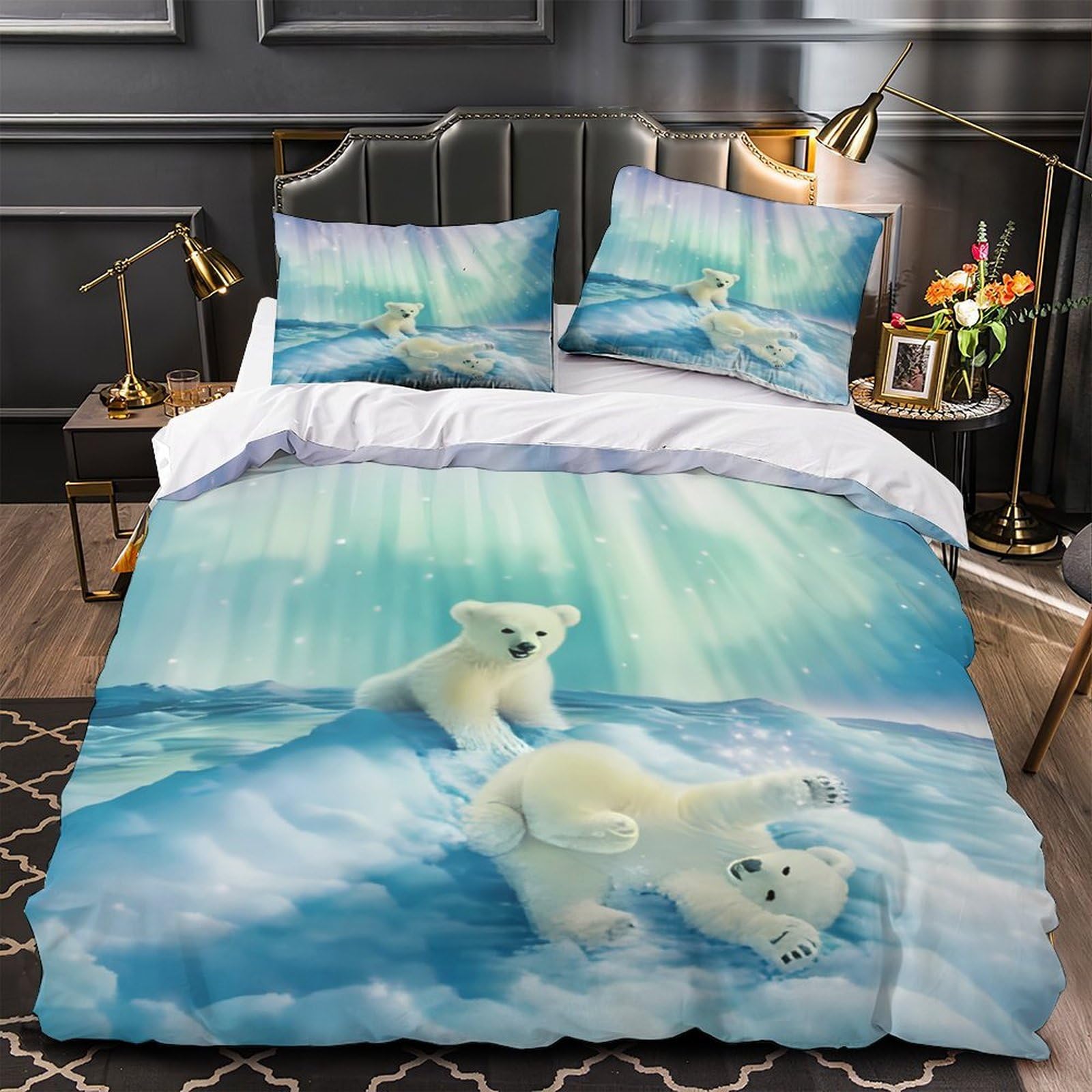 Housse de couette 140x200 oursons polaires imprimé 3D en microfibre