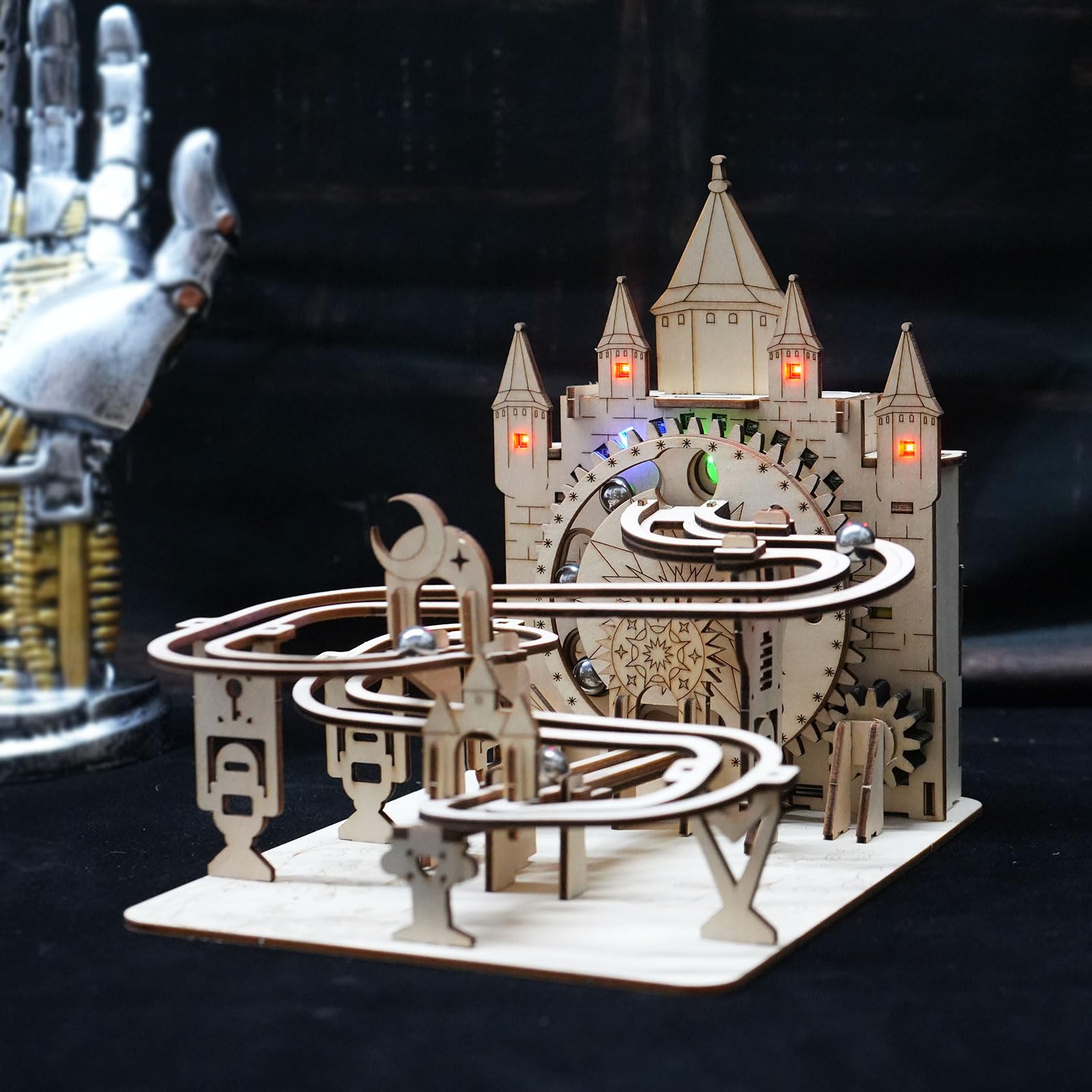 Music Park 3D Wooden Puzzles For Adults Electric Marble Run With Colorful Lights Castle Building Mechanical Model Kits Brain Teaser DIY Handmade - Image 2