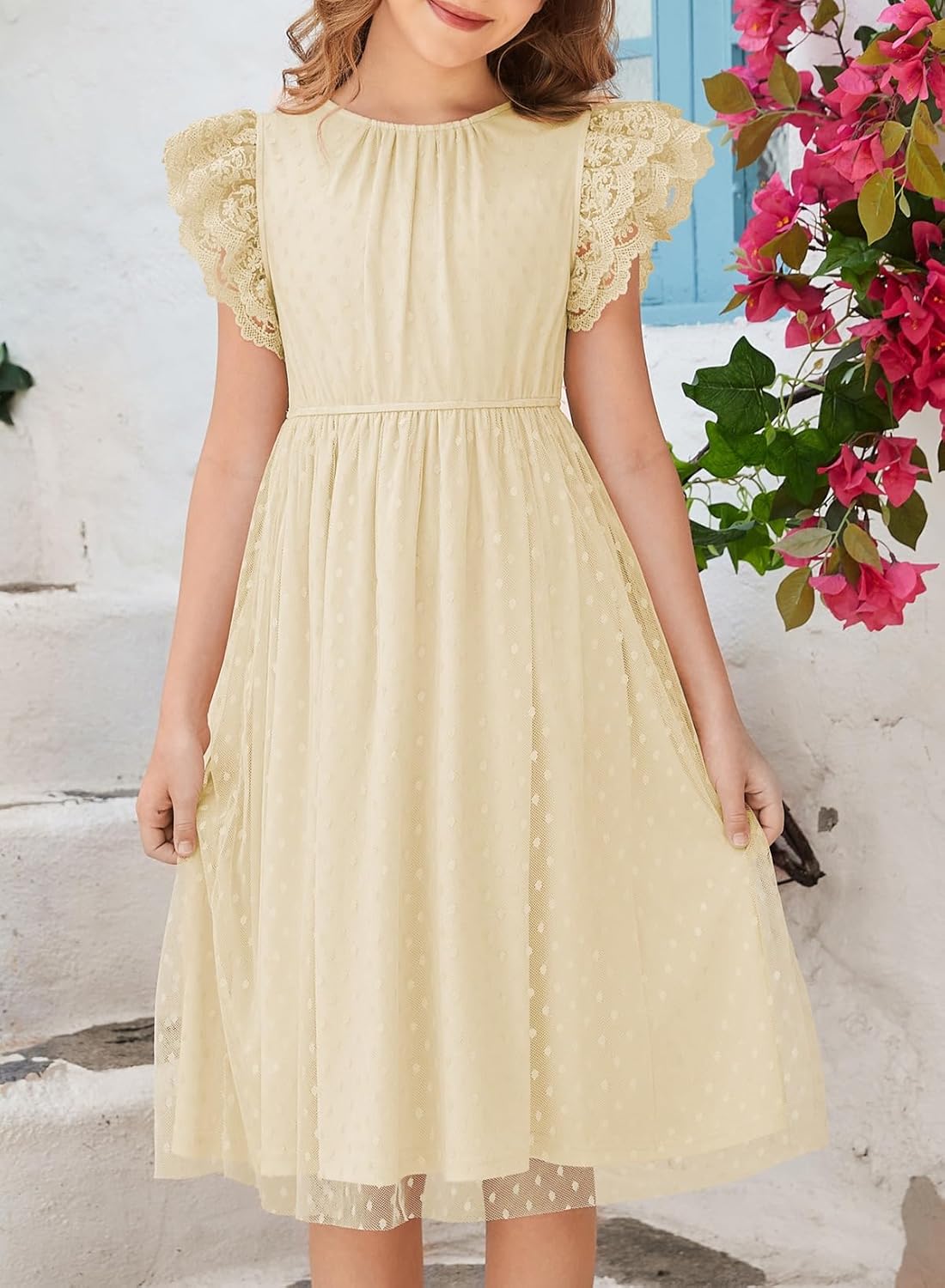 blibean Girls Summer Dress Teen Polka Dots Dual Lace Dresses Size 6-15 Years Old - Image 4