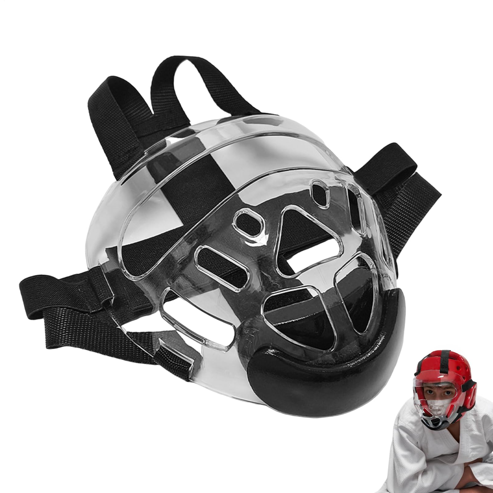 Visière de Boxe - Casque de Protection Arts Martiaux, Écran Transparent Style, Taille 20x21cm + Masque Amovible, Composant PC Éponge - pour Entraînement Karaté & Partenaire de Combat