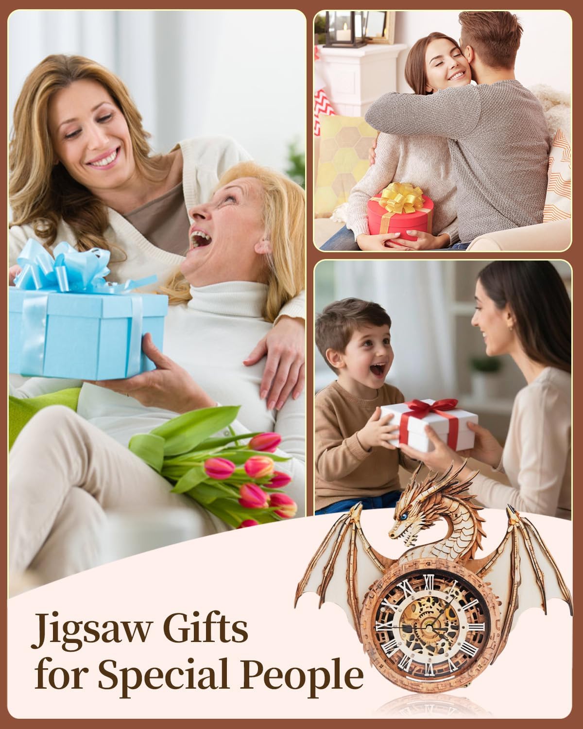 3D Puzzles for Adults, 3D Puzzle Dragon Clock Kit (with Pendulum), Wooden Puzzles for Adults Home Wall Decor Dragon Clock Christmas Day Puzzle Gifts for Men Women