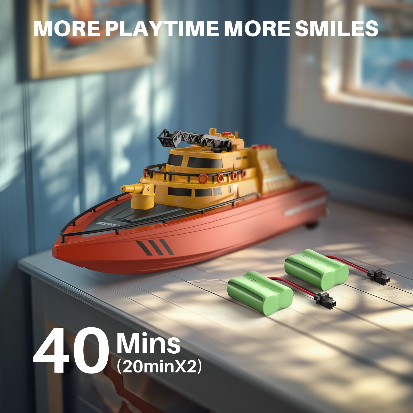 SYMA Remote Control Boat, Big RC Boat Firefighter for Kids 8-12 with 40 Mins Run Time (2 Batteries), One-Key Water Spary, 15 km/h High Speed and Low Battery Warning, Pool Toys for Boys Girls