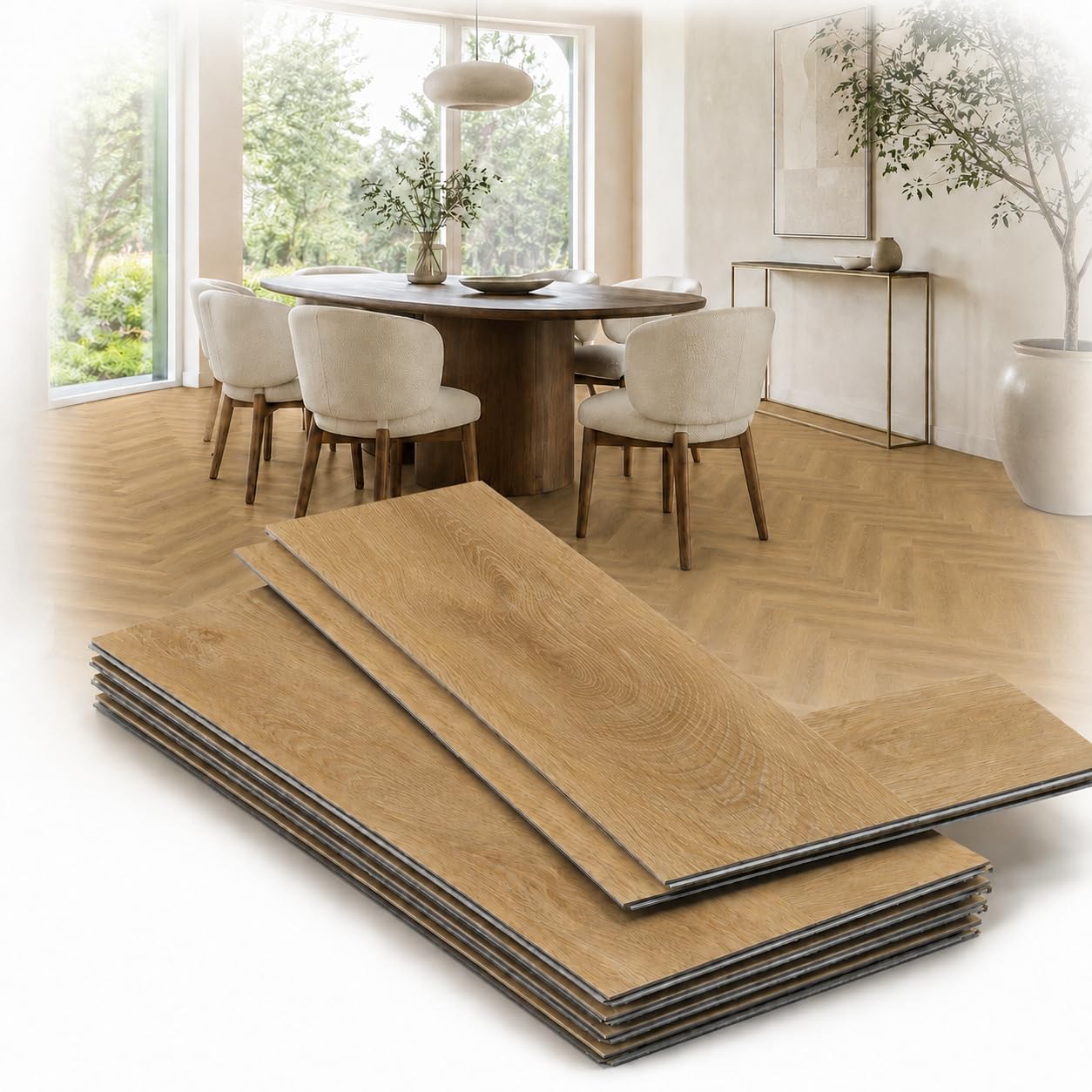 Suelo de vinilo Premium Klick en espiga, 1.752 m², suelo con aislamiento acústico integrado, 592 x 148 x 5,5 mm, apto para calefacción por suelo radiante, (roble 2072H ALTENO, 1.752 m²)