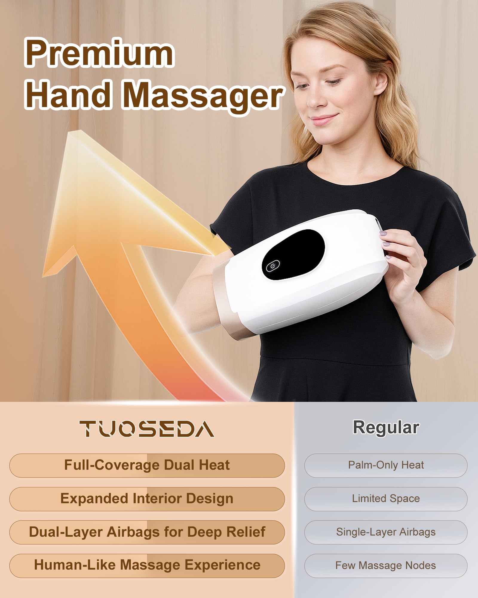 Handmassagegerät mit Wärme und Kompression - 6 Intensitäten, 6 Massagemodi, 3 Wärmestufen, 2 Vibrationsmodi, Hand & Handgelenk Schmerzlinderung für Arthritis & Karpaltunnel, Entspannendes Geschenk für